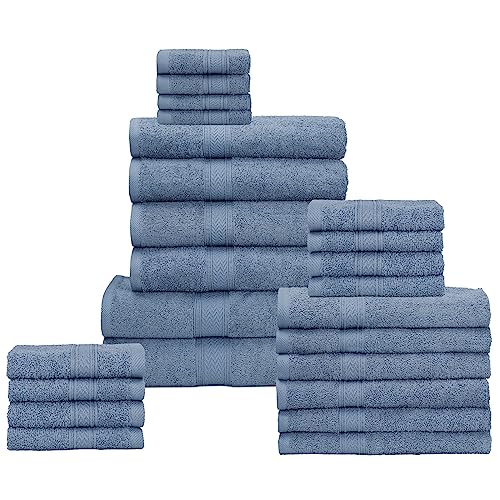 HILLFAIR 24 Piece Bath Towels Set for Bathroom- 100% Cotton 24 PC Bulk Pack Hotel Spa Towel Set- 2 XXL Oversized Big Towels, 4 Bath Towels, 6 Hand Towels, 4 Fingertip Towels, 8 Washcloths: Blue - color: Wedgewood Blue, size: 24 PC Bath Towel Family Set