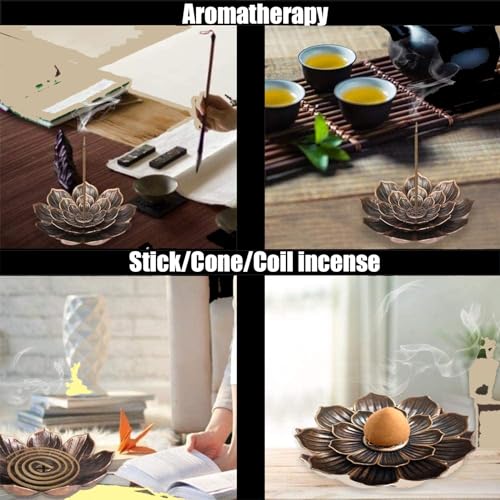 MASSIVEROCK Cone and Stick Incense Holder - Brass Ash Catcher with Waterfall Backflow - Meditation Yoga Decor for Home