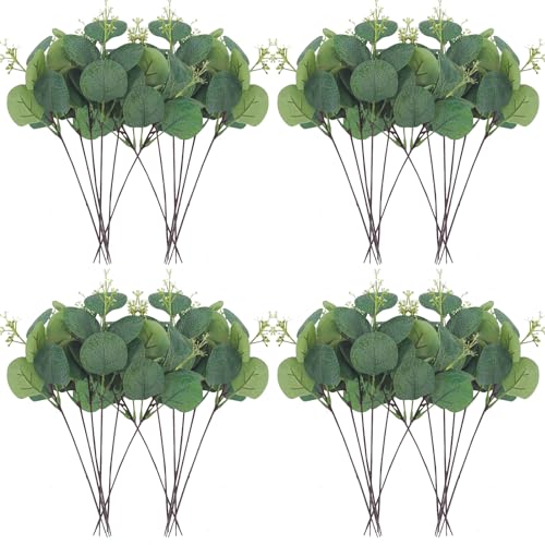 Artificial Eucalyptus Stems, 40 Pcs, Silver Dollar Leaves | Silk Faux, Bulk, Home Decor, Wedding Decor