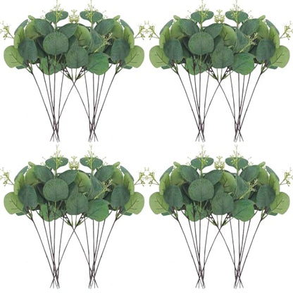 Artificial Eucalyptus Stems, 40 Pcs, Silver Dollar Leaves | Silk Faux, Bulk, Home Decor, Wedding Decor