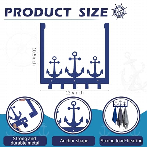 Reallnaive Anchor Over The Door Hooks Christmas Nautical Coastal Navy Blue Bathroom Decor Wall Mount Hanger Rack Holder for Towel, Hat, Coat, Cloth, Keychain, Bag, Beach Lake House Decor - style: Anchor