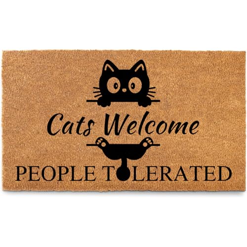 Funny Welcome Doormat Cats Welcome People Tolerated Faux Coir Front Door Mat 32x20 Inch Non-Slip for Home Porch Decor Indoor Outdoor - color: Cats Welcome Brown