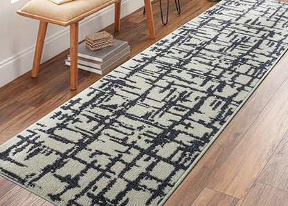 Hallway Runner Rug Non Slip Rubber Backing, 26 inch x 6 ft, Abstract Cream, Heavy Duty Berber Style Carpet Runner for Entryway, Kitchen, Bathroom, Bedroom, Laundry Room. - color: Abstract Cream, size: 6 Foot Long Runner Rug