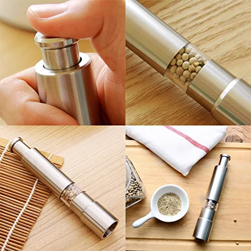 [2 Pieces] Premium Stainless Steel Salt Grinder and Pepper Mill Set for Pepper Sea Salt Himalayan Salt and Spices with Thumb Button for One Hand Operation