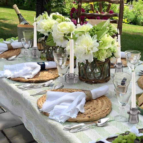 Glass Candlestick Holders, Taper Candle Holders, Set of 6, Gray | Double-sided ribbed glass taper candle holders for wedding centerpieces, parties, Christmas,Halloween, and home deco - color: Gray, size: 6 PCS