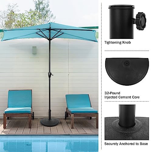 Pure Garden Half Umbrella Outdoor Patio Umbrella Base, Black, 32lb | Weighted Resin and Cement Patio Umbrella Stand Outdoor - 9.8” Stem Fits 1.5-1.9” Diameter Poles - Half Round Umbrella Base