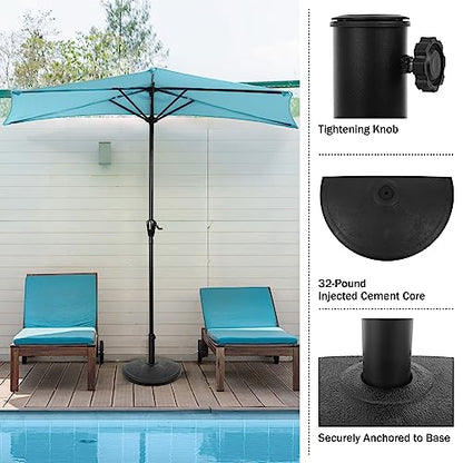 Pure Garden Half Umbrella Outdoor Patio Umbrella Base, Black, 32lb | Weighted Resin and Cement Patio Umbrella Stand Outdoor - 9.8” Stem Fits 1.5-1.9” Diameter Poles - Half Round Umbrella Base