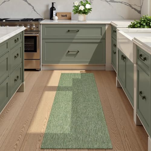 Uphome Kitchen Runner Rug, 2x4'3 Washable Boho Rug Runners for Hallways Non Slip, Low Pile Woven Cotton Modern Carpet Runners, Stain Resistant Bedroom Runner Rug for Hallway Entryway Entrance, Green - color: Green, size: 2' x 4'3" (Rectangular)