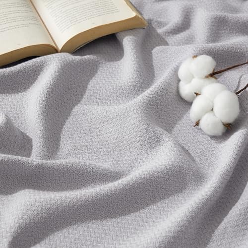 Bedsure GentleSoft 100% Cotton Blanket King Size for Bed - Breathable and Lightweight, Soft Cozy Textured Herringbone Woven Blanket for Summer Spring, Cool Grey, 108x90 inches - color: 04 - Cool Grey, size: King