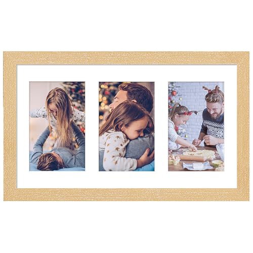 8x14 Collage Frame with 3 Openings 4X6 Pictures, Multiple Picture Frame with Mat, Wall or Tabletop Decor, Natural Grain (1 Pack) - color: Natural, size: 8x14-(3 open4x6)-1P