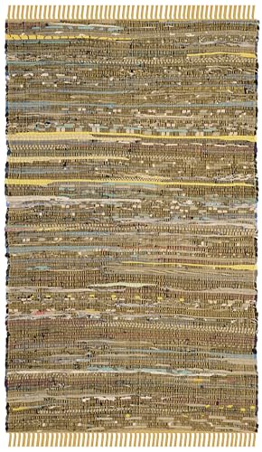 SAFAVIEH Rag Rug Collection Accent Rug - 2' x 3', Yellow & Multi, Handmade Boho Stripe Cotton, Ideal for High Traffic Areas in Entryway, Living Room, Bedroom (RAR127H)