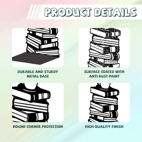 5.3"x4.3"x7.9" Metal Bookends, Heavy Duty Book Ends for Shelves | Book Stacks and Teacup Theme Cast Iron Book Supports, 1 Pair Decor Stoppers for Desk, Library, Office & Home Shelves - style: Book Stacks and Teacup