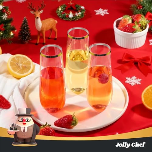 JOLLY CHEF 36 Pack 9 Oz Plastic Champagne Flutes, Gold Stemless Plastic Toasting Glasses| Shatterproof | Heavy Duty | Plastic Disposable Unbreakable Drinkware for Wedding, Party, Thanskgiving - color: Gold