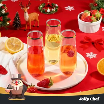JOLLY CHEF 36 Pack 9 Oz Plastic Champagne Flutes, Gold Stemless Plastic Toasting Glasses| Shatterproof | Heavy Duty | Plastic Disposable Unbreakable Drinkware for Wedding, Party, Thanskgiving - color: Gold