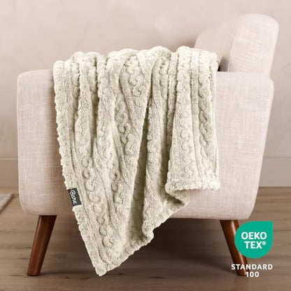 Bare Home Faux Shearling Blanket (Full/Queen, Cable Oyster) | Blanket for Bed, Sofa, Couch, Camping, Travel, and Gifts, Warm & Lightweight, Fluffy & Soft - color: 14 - Cable Oyster, size: Full/Queen