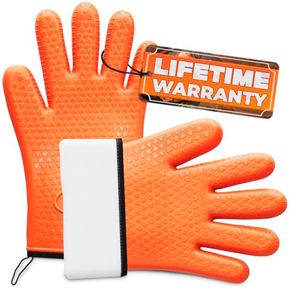 Silicone Oven Gloves with Fingers – Dual-Layer Silicone Gloves for Cooking, Heat & Oil Resistant with Soft Inner Cotton Padding – Non-Slip Oven Mitts for Grilling, Baking, Hot Tray, Smoker & Fryer Use