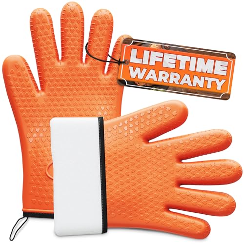 Silicone Oven Gloves with Fingers – Dual-Layer Silicone Gloves for Cooking, Heat & Oil Resistant with Soft Inner Cotton Padding – Non-Slip Oven Mitts for Grilling, Baking, Hot Tray, Smoker & Fryer Use