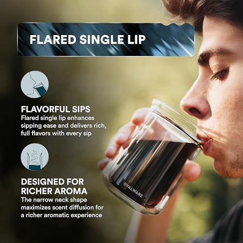 ovalware Double Wall Single Lip Insulated Glass Cup, Set of 2 (12oz / 350ml) - Borosilicate Glass For Coffee, Tea, Whiskey, Cocktails & All Beverages - Minimalistic & Durable Double-Wall Drinking Mug - size: 11.8 Ounces