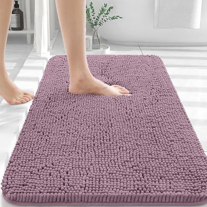 OLANLY Chenille Bathroom Mat and Toilet Rugs U-Shaped, Bath Mat Size 36x24 and Bathroom Rugs Sets Size 30x20+24x20 in Deep Plum, 3 Item Bundle