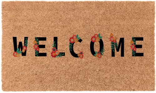 COCO MATS 'N MORE Spring Coir Doormat – Durable Coir Door Mat with Vinyl Backing, Stylish Outdoor Mat for Entryway, Porch Mat, and Front Door Mat (|18" X 30" | Welcome Spring Flowers| Made in USA) - color: Welcome Spring Flowers, size: 18" X 30"
