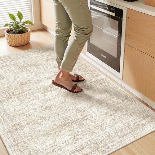3x4 Rugs for Entryway,Washable Area Rug,Beige | Small Rug for Kitchen,Hallway,Bedroom,Bathroom,Thin,Soft, Neutral Rug,Stain Resistant Indoor Carpet,Non Slip - color: Beige/Ivory, size: 3' x 4' (Rectangular)