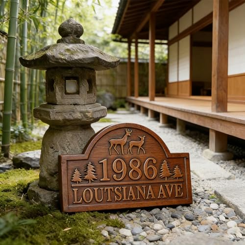Wood House Address Plaque House Numbers for Outside,Personalized Address Numbers for House, Modern House Number Sign Plaque, Metal Address Yard Sign,Numbers for House Address - color: Style 2