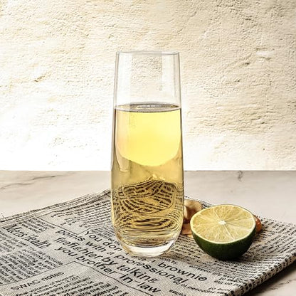 Stemless Champagne Flutes Set of 12, 10 oz Modern Clear Glasses | Stemless Clear Glasses for Champagne, Mimosas, Prosecco and Cocktails, Dishwasher Safe, Ideal for Weddings, Parties and Home