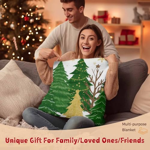 Christmas Tree Throw Blanket, Snowflakes Winter Xmas Super Soft Warm Flannel Blankets for Bed Couch Sofa Green Gold Tree Stars Lightweight Fluffy Plush Bed Throws 50x60 Inch - color: Green White, size: 50''x60''