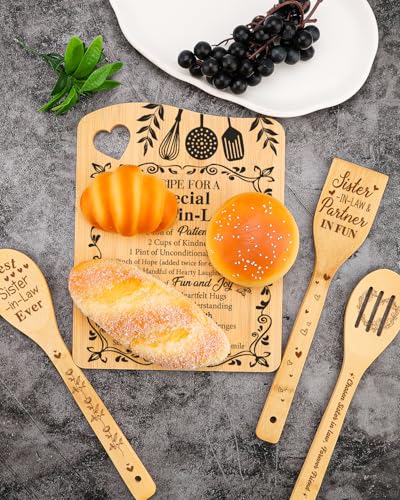 Sister in Law Birthday Gift, Gifts for Sister in Law Cutting Board | Mothers Day Christmas Gift for Sister in Law, Recipe for A Special Sister in Law Gifts, Bamboo Cutting Board with Spoon - color: Sister in Law