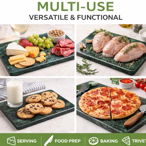 Marble Cheese and Pastry Board 16 x 12 Inch | Natural Carrara Marble, Cutting Board and Serving Tray, For Dough, Bread, Pizza, Charcuterie, Heavy, Non-Slip, Gift-Ready - color: Green, size: 16"L x 12"W