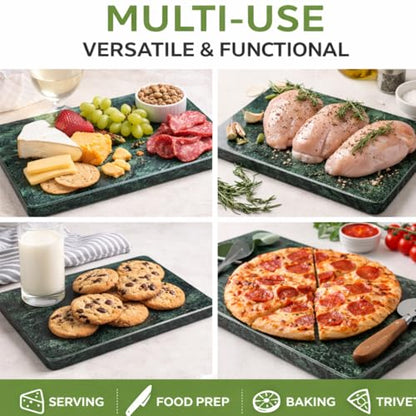 Marble Cheese and Pastry Board 16 x 12 Inch | Natural Carrara Marble, Cutting Board and Serving Tray, For Dough, Bread, Pizza, Charcuterie, Heavy, Non-Slip, Gift-Ready - color: Green, size: 16"L x 12"W