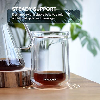 ovalware Double Wall Single Lip Insulated Glass Cup, Set of 4 (12oz / 350ml) - Borosilicate Glass For Coffee, Tea, Whiskey, Cocktails & All Beverages - Minimalistic & Durable Double-Wall Drinking Mug - size: Set of 4