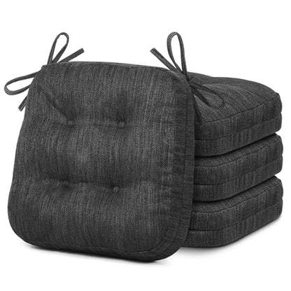 Shinnwa Dining Chair Cushions Set of 4, Dual-Layer Memory Foam Kitchen Chair Cushions, Patented Design Seat Pads with Ties, 16.5 x 16.5 x 3.5in, 4 Pack, Charcoal - color: Charcoal, size: 4 Count (Pack of 1)