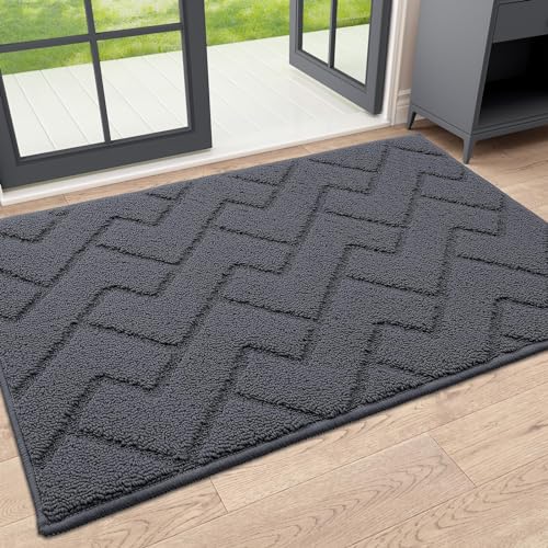 OLANLY Indoor Door Mat, 32x20, Dirt Resistant and Absorbent, Sturdy Non-Slip Rubber Backing, Easy to Clean, Washable Low-Profile Doormat for Entryway, Charcoal - color: Charcoal, size: 32" x 20"