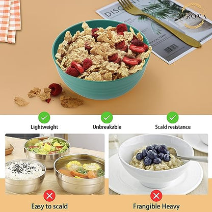 Wheat Straw Bowl Sets,8 PCS Unbreakable Cereal Bowls 26 OZ,Microwave and Dishwasher Safe Bowls,Kids Bowl suitable for cereal,salad,snack and soup (Green) - color: Green, size: 26 oz