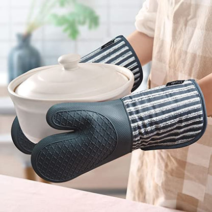 Alselo Silicone Oven Mitts Heat Resistant 932℉ with Waterproof & Non-Slip | Kitchen Mittens Set of 2,Extra Long 7.5"x15" Oven Gloves with Soft Cotton Terry Lining for Baking Cooking BBQ(Grey,2) - color: Gray
