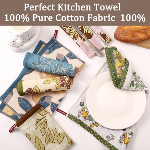 6 Pack Boho Floral Kitchen Dish Towels 100% Cotton Thick 4 Layer | Absorbent Cleaning Cloths Double Sided Quick Drying Reusable Hand Towels with Hanging Loop for Kitchen Drying