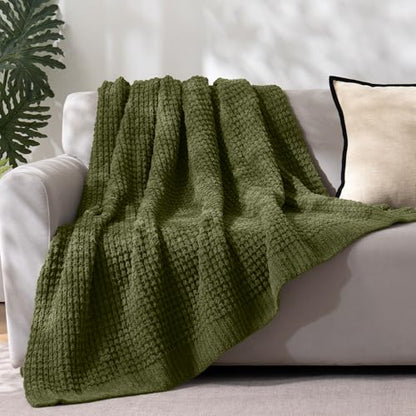 PHF Chenille Waffle Knit Throw Blanket- Plush Warm & Cozy 50" x 60" Ultra Soft Blanket- Chunky Fluffy Waffle Throws for Couch Bed Sofa - Olive Green - color: Olive Green, size: Throw(50"X60")