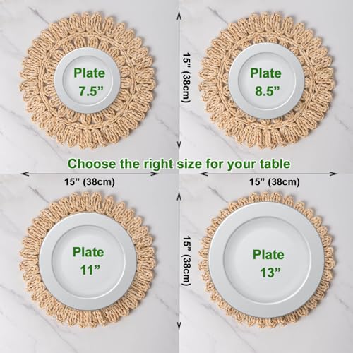 15" Set of 6 Round Corn Husk Placemats | Boho Woven Rattan Table Mats | Farmhouse Wicker Spring Plate Chargers Like Water Hyacinth, Seagrass for Wedding, Party, Christmas, Events - size: Set of 6 (Dia 15)