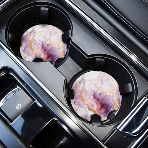 WOCOCN Cute Cup Holder Coasters for Your Car with Fingertip Grip | Auto Accessories for Women & Men,Pack of 2, Pink Marble - color: Pink Marble