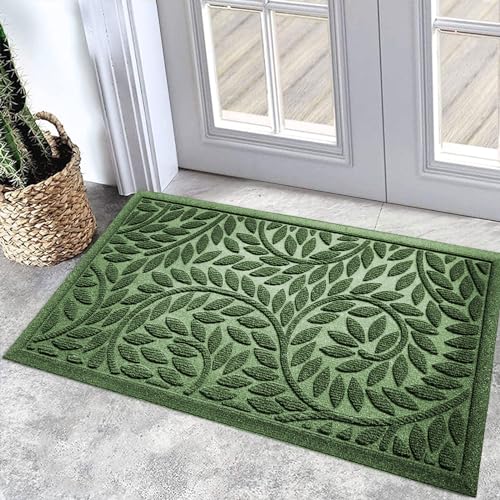 Bulijojo Front Door Mat Entrance,Durable Heavy Duty Welcome Mat,Thick Absorbent Natural Rubber Non Slip Mat,Sturdy Entryway Green, 17"x30" - color: Green, size: 1'5" x 2'6" (Leaf)