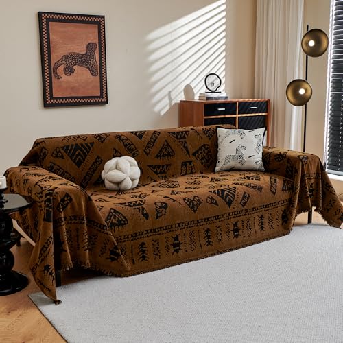 MYSKY HOME Boho Couch Cover Sofa Covers, Couch Covers for 2-3 Cushion Couch Sofa, Chenille L Shape Sectional Couch Cover- Pet-Friendly, Machine Washable, Sofa Protector for Kid, 71"x118", Coffee - color: 10# Coffee Pattern, size: 71" x 118"