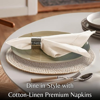 Ramanta Home Natural Cloth Dinner Napkin Set of 12-20x20 Inch, Premium Cotton Linen Flax Hemstitched Napkins, Soft Durable Washable for Everyday Use Thanksgiving Christmas Parties Halloween - color: Natural - Hemstitch, size: 20" x 20" (Set of 12)