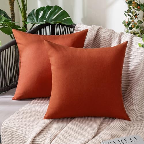 MIULEE Decorative Outdoor Pillow Covers Fall 16x16 Burnt Orange | Solid Waterproof Faux Linen Throw Pillow Covers Set of 2 Farmhouse for Patio Furniture Tent Balcony Garden Couch Sofa Cushion - color: Burnt Orange, size: 16" x 16" (Pack of 2)