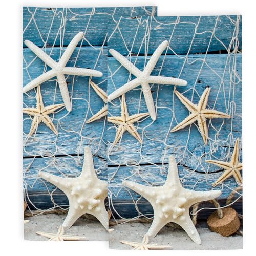 Starfish Seashell Tropical Beach Bathroom Hand Towels, Ocean Marine Nautical Bath Hand Towel for Decorative Fingertip Towels Set of 2 for Home Bathroom Spa Hotel Gym 14"X28" - color: Starfish Seashell