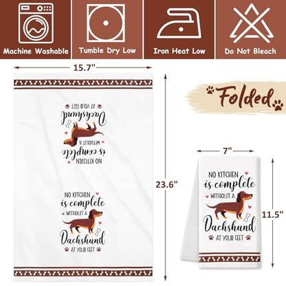 Dachshund Kitchen Towels Dachshund Gifts Reusable Dish Towels Kitchen Decor | 4PCS Funny Weiner Dog Decorative Waffle Hand Towels for Bathroom Dog Lover Mom Christmas Housewarming Gifts Tea Towel