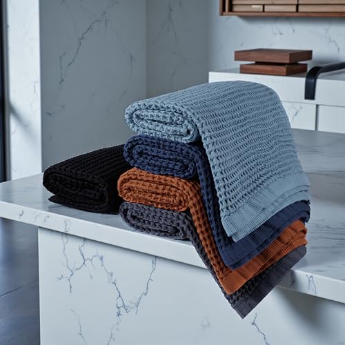DEMMEX Organic Cotton Waffle Weave Turkish Towel Set for Bathroom, 1 Bath & 2 Large Hand Towels, 100% Oeko-TEX Certified Premium Turkish Cotton, Super Soft Lightweight Quick Dry (Slate Blue)