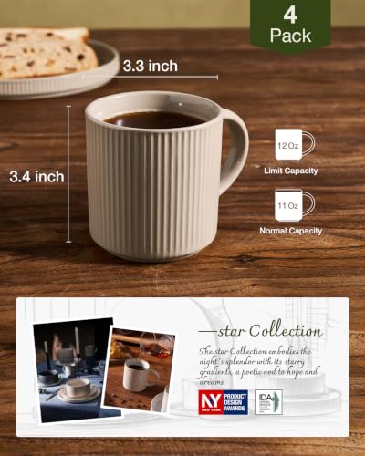 famiware Coffee Mug Set of 4, Star 12 oz Ceramic Mugs Cups Set with Handle | Stoneware Stackable Catering Cup for Coffee, Tea, Cappuccino, Latte, Microwave & Dishwasher Safe, Cinnamon Brown - color: Star-Cinnamon Brown, size: 4 Count (Pack of 1)