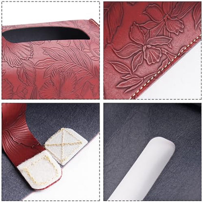 Leather Cover for Disposable Paper Hand Towel Box, Compatible with Kleenex Paper Hand Towel(1-Carved Dark Red) - color: 1-carved Dark Red