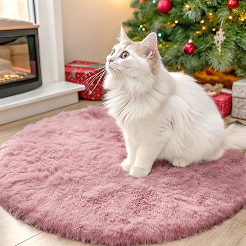 OLANLY Pale Pink Round Rugs for Bedroom - Machine Washable, 2 ft Circle Area Rugs for Living Room, Soft and Fluffy Shaggy Carpet for Teen Girls and Boys, Nursery Rooms, Dorms, Home Decor Aesthetic - color: Pale Pink, size: 2 Ft Round